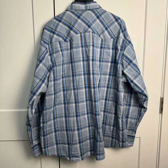 Wrangler Men’s Blue Plaid Pearl Snap Long Sleeve Western Wrancher Shirt 2XL - Picture 3 of 8